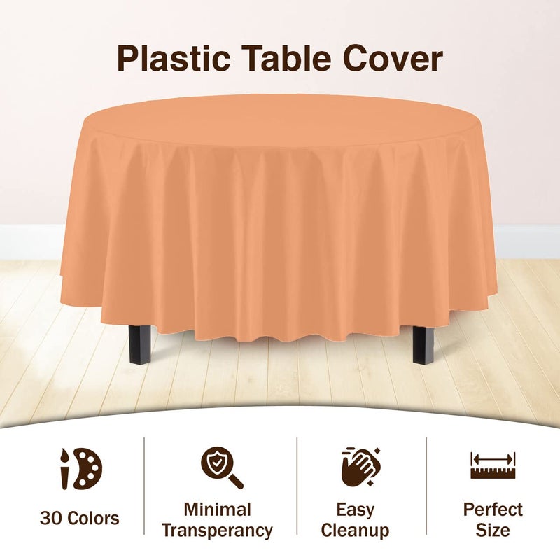 Exquisite 12-Pack Premium Plastic 84-Inch Round Tablecloth, Peach - Image 3